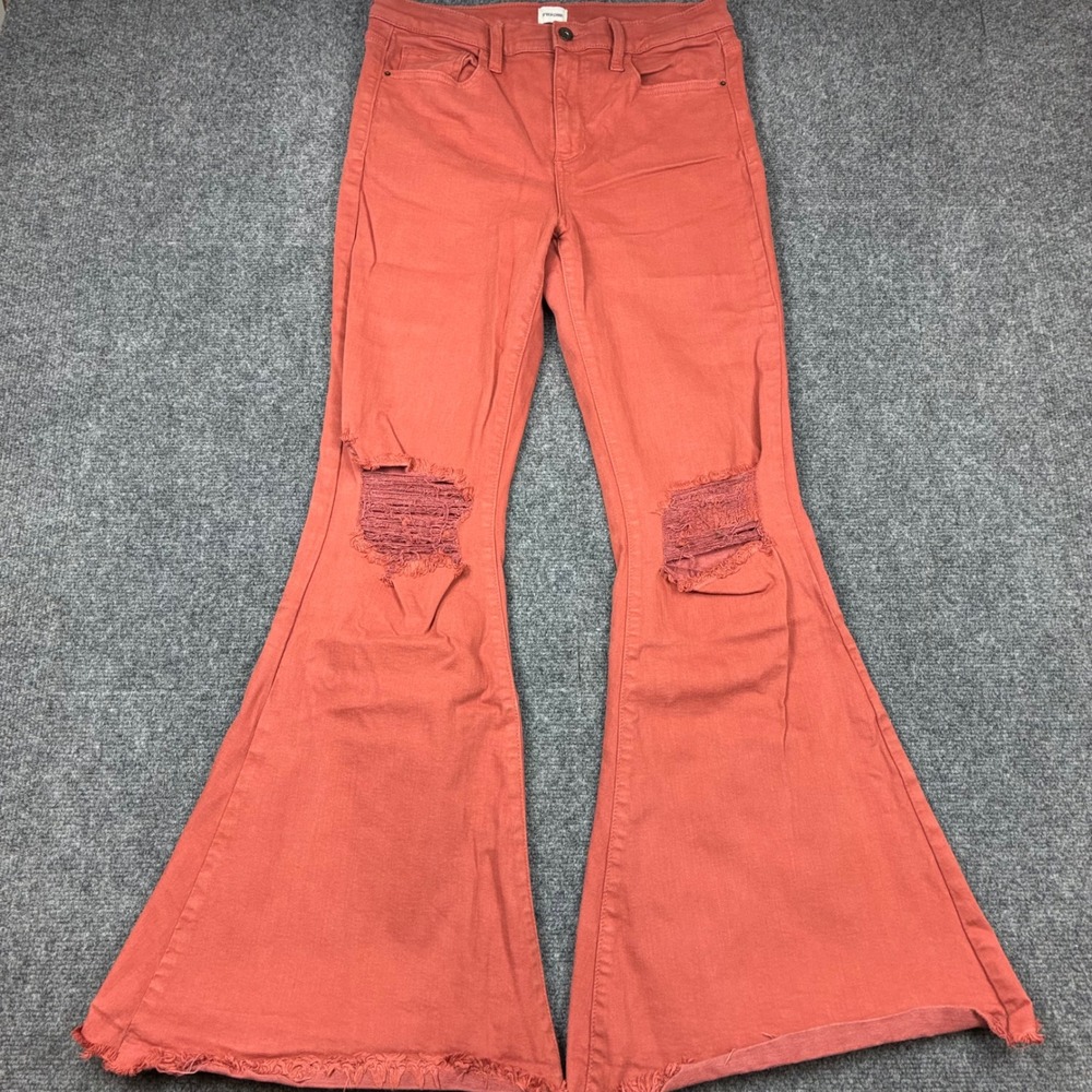 Sneak Peek Terracotta Orange Distressed High Rise Flare Jeans Womens Size 11 W30